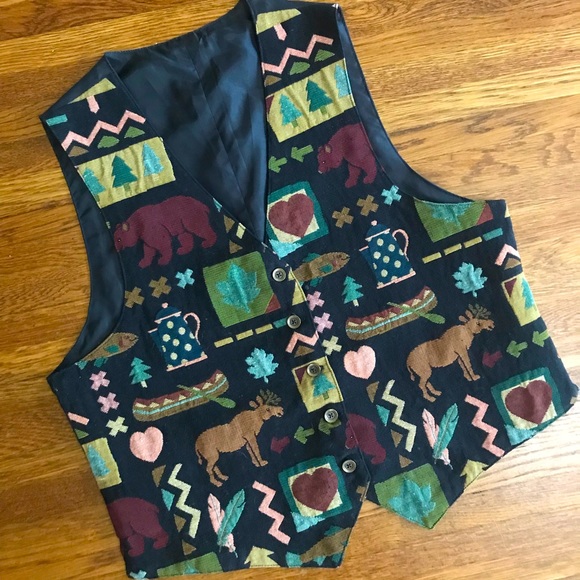 Jackets & Blazers - tapestry Woodland creatures vest L menswear country cottage cabincore